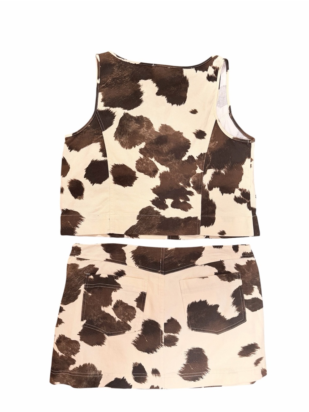 GB Cowhide Print Two-Piece Set - Crop Top & Mini Skirt, Brown & Cream - Picture 2 of 4
